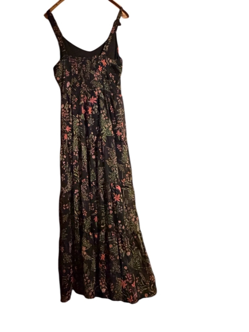 Rachel Zoe Black Floral Tiered Maxi Dress with Pink and Green Floral Print - Picture 3 of 6